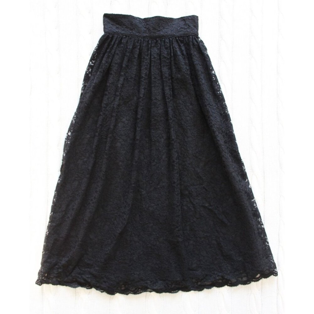 Vintage LAURA ASHLEY Black Lace Midi Skirt, Fits Size 0